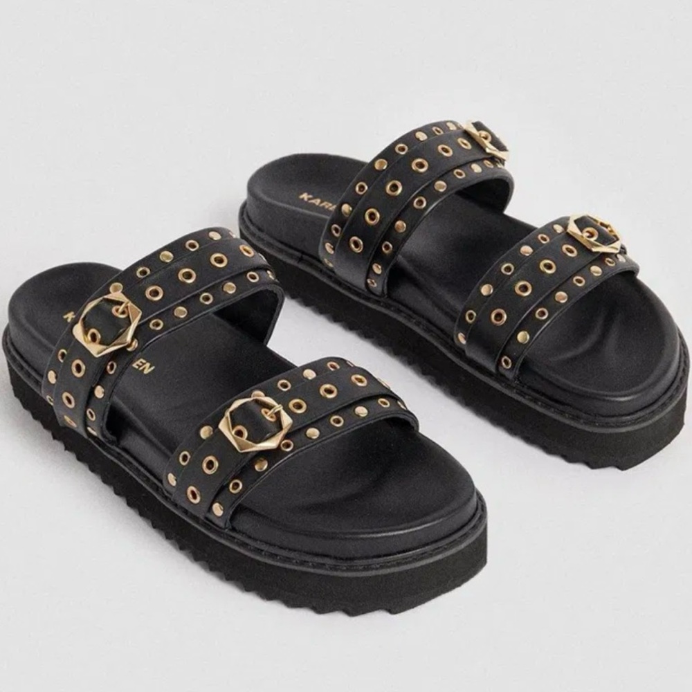 NWT Karen Millen USO Studded Mule Simone Leather Studded Strap Mule🔥